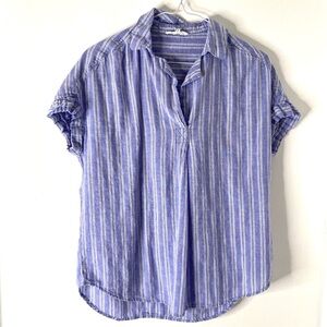 beachlunchlounge linen Blue Striped Short Sleeve Top